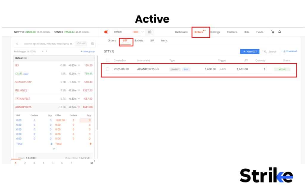 GTT Order (Good Till Triggered): How It Works, Types, Broker Rules & Charges, Limits 53 Active